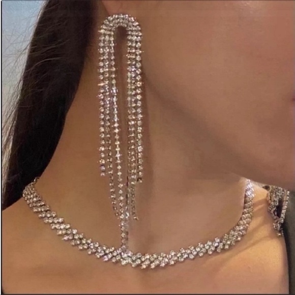 Rhinestone Crystal Earrings Silver Plated Dangle Tassel Waterfall Asos U… - Picture 10 of 11